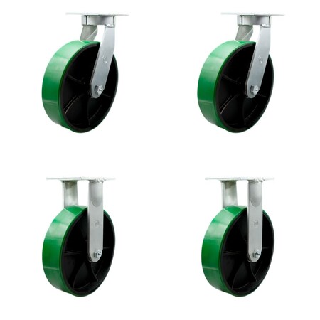 Service Caster 10'' Heavy Duty Green Poly on Cast Iron Caster Set 2 Swivel Locks 2 Rigid, 4PK CRAN-SCC-KP92S1030-PUR-GB-BSL-2-R-2